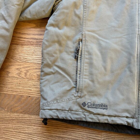 VINTAGE COLUMBIA INSULATED BOMBER JACKET KHAKI CANVAS GRANITE STONEWASH LARGE - Picture 6 of 8